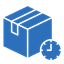 Icon image of a packaged parcel with a clock illustration below it